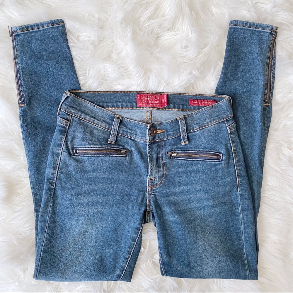 Lucky Brand Charlie Super Skinny Stretch Jeans Zipper Accent Medium Wash Sz 26/2